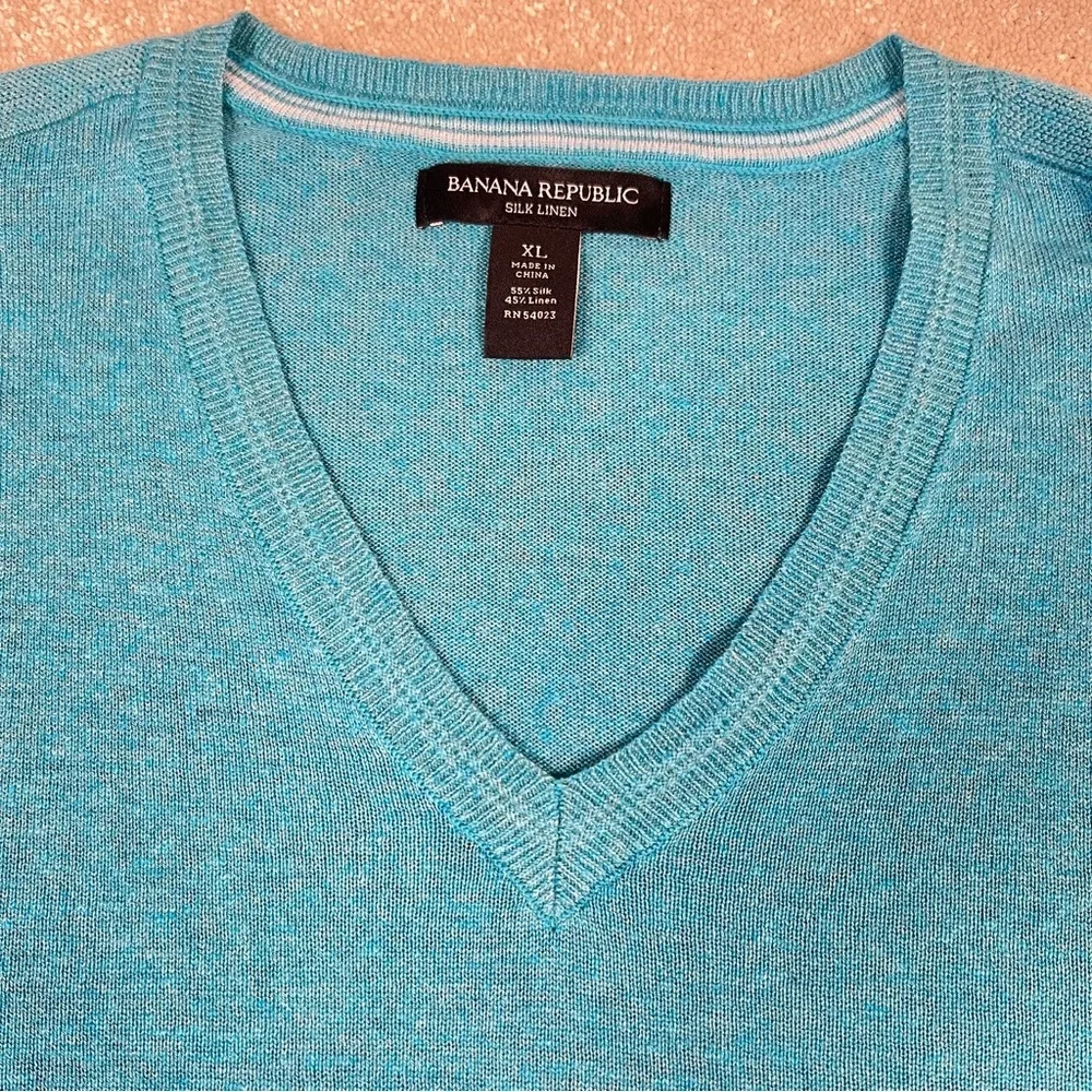 Banana Republic Silk Linen V Neck Lightweight Sweater Turquoise‎ Men's X Large